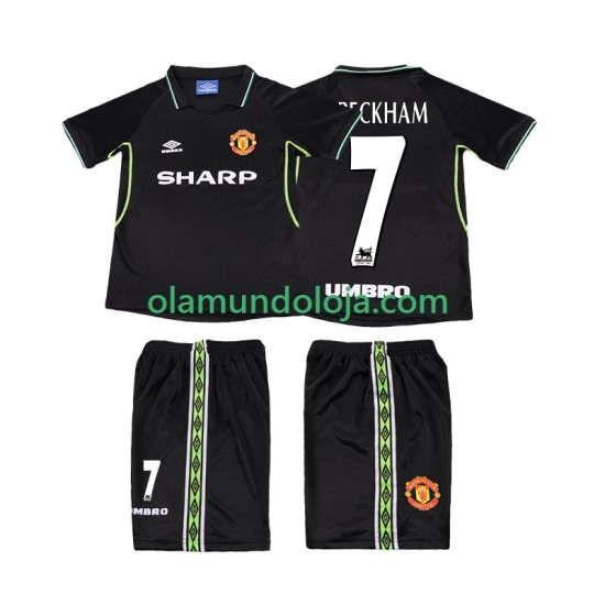 Camisola Manchester United Beckham 7 Retro Criança Equipamento Terceiro 1998 1999 Manga Curta
